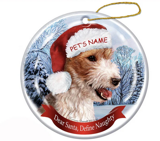 Wirehaired Fox Terrier Santa Hat Dog Porcelain Christmas Ornament
