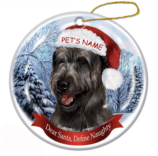 Irish Wolfhound Black Santa Hat Dog Porcelain Christmas Ornament