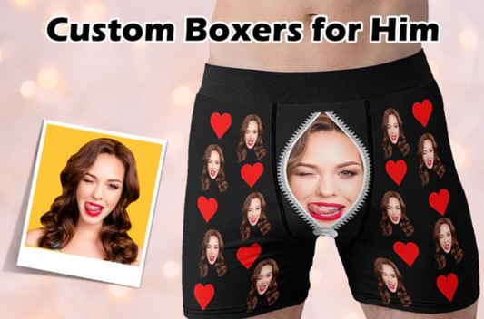 Custom Face Boxer Briefs - Personalized Love Heart Underwear with Photo Design