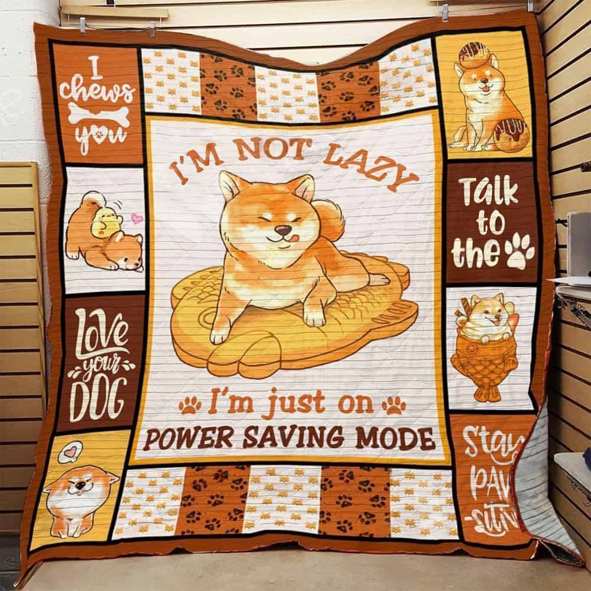 I'm Not Lazy I'm Just On Power Saving Mode Shiba Dog Blanket Quilt Blanket