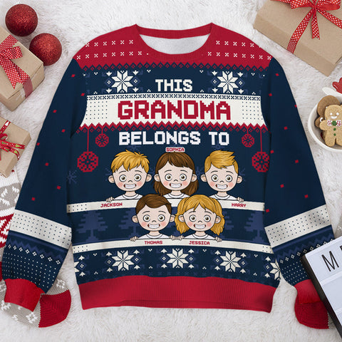 Personalized Custom This Grandma Belongs To Unisex Ugly Christmas Sweatshirt