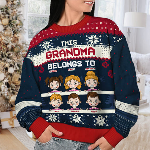 Personalized Custom This Grandma Belongs To Unisex Ugly Christmas Sweatshirt