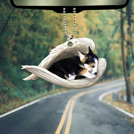 Tricolor Corgi Sleeping Angel Wing - Memorial Dog Lover Rear View Mirror Car Accessories