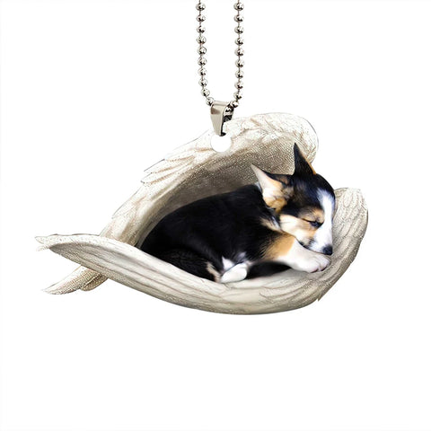 Tricolor Corgi Sleeping Angel Wing - Memorial Dog Lover Rear View Mirror Car Accessories