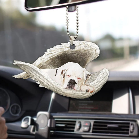 White Boxer Sleeping Angel Wing - Memorial Dog Lover Rear View Mirror Car Accessories