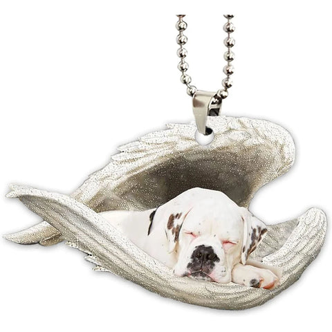 White Boxer Sleeping Angel Wing - Memorial Dog Lover Rear View Mirror Car Accessories