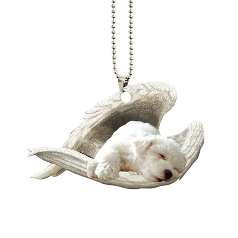 White Poodle Sleeping Angel Wing - Memorial Dog Lover Rear View Mirror Car Accessories