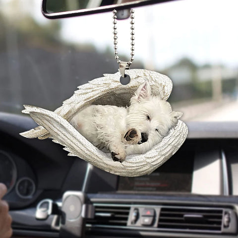 White West Highland Terrier Sleeping Angel Wing - Memorial Dog Lover Rear View Mirror Car Accessories