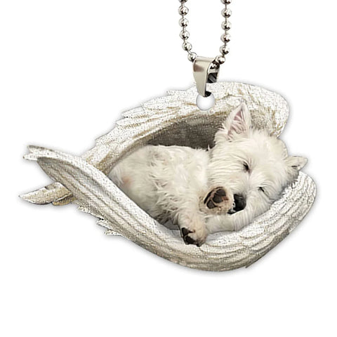 White West Highland Terrier Sleeping Angel Wing - Memorial Dog Lover Rear View Mirror Car Accessories