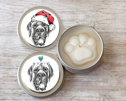 English Mastiff Paw Print Soy Candle, Dog Lover Christmas Gift