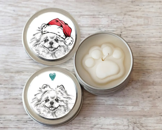 Pomeranian Paw Print Soy Candle - Dog Lover Christmas Gift