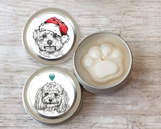 Poodle Christmas Gifts, Paw Print Soy Candle