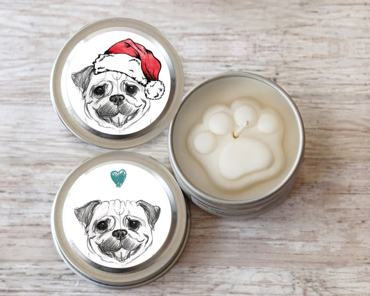 Pug Christmas Gifts, Paw Print Soy Candle