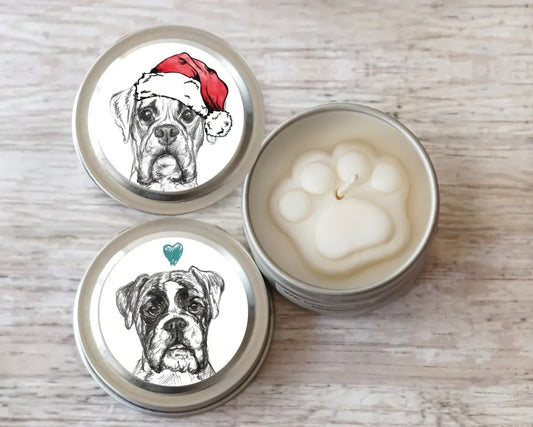 Boxer Christmas Gifts, Paw Print Soy Candle