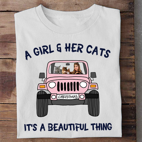 A Girl And Her Dogs Cats - Photo T-Shirt
