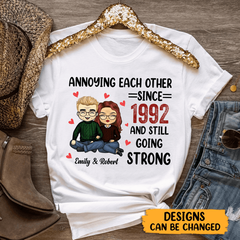 Annoying Each Other Couple Sitting Heart - Personalized T-Shirt & Hoodie - Gift for Couple