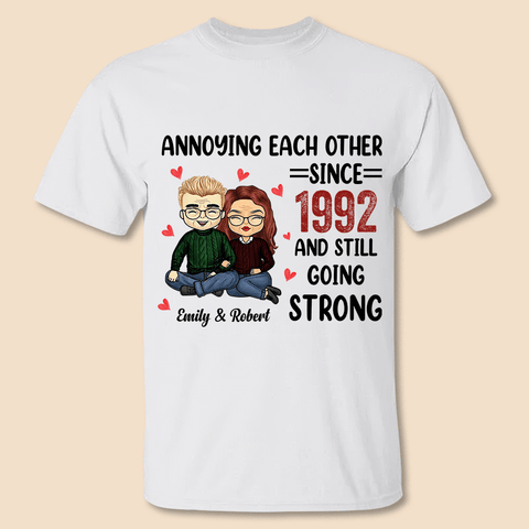 Annoying Each Other Couple Sitting Heart - Personalized T-Shirt & Hoodie - Gift for Couple