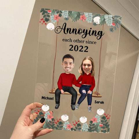 Annoying Each Other Since Face Photo Flowery - Personalized Acrylic Plaque
