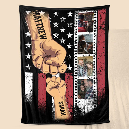 Best Dad Ever Photo & Fist Bumps - Personalized Blanket - Best Gift For Father