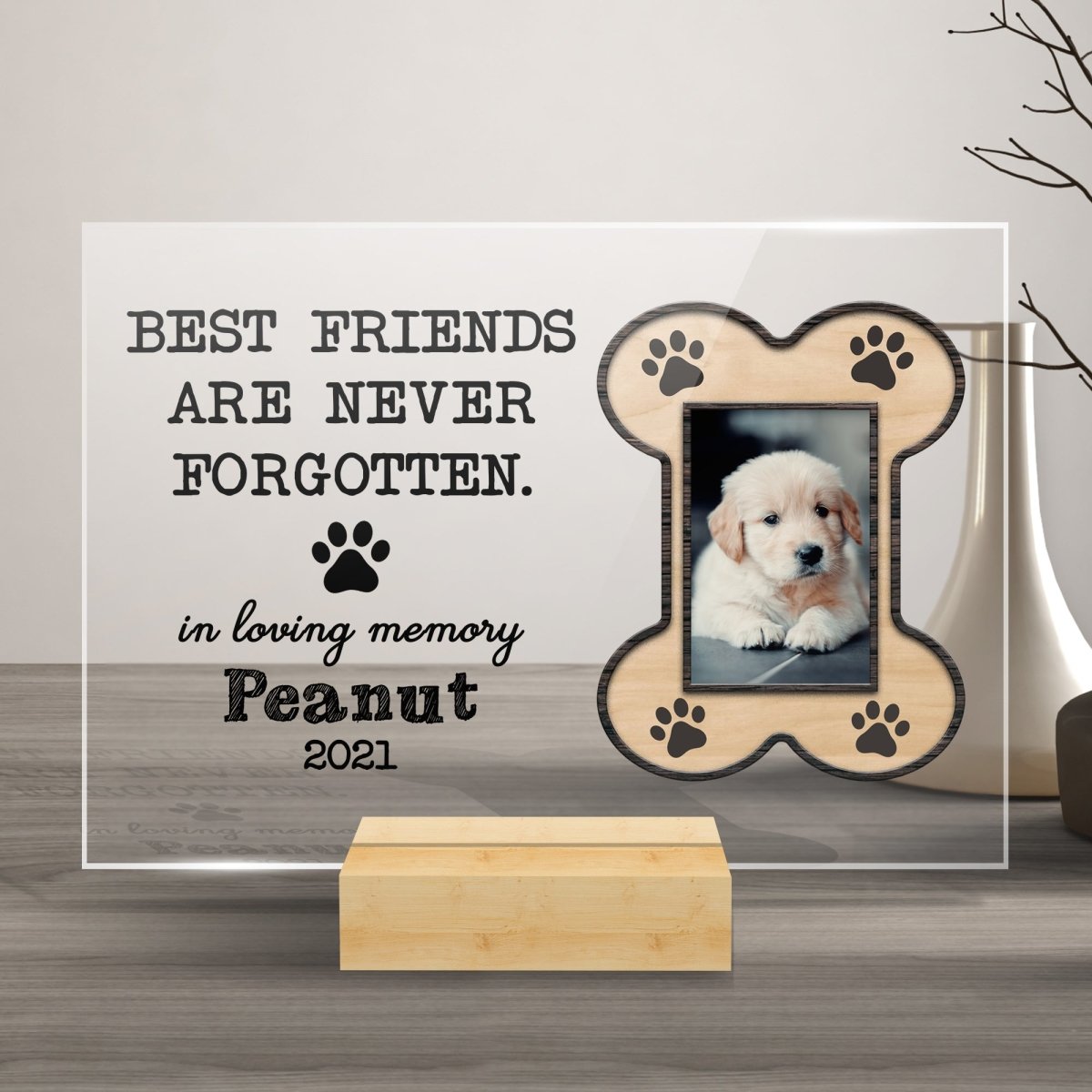 Best Friends Are Never Forgotten Bone Photo Frame - Dog Memorial Acrylic Plaque