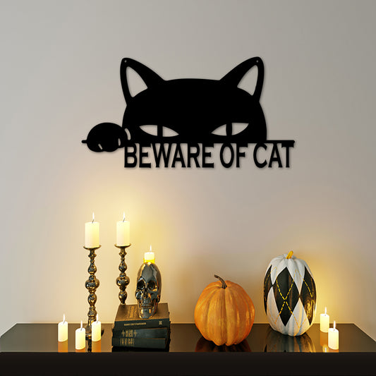 Beware Of Cat Metal Sign