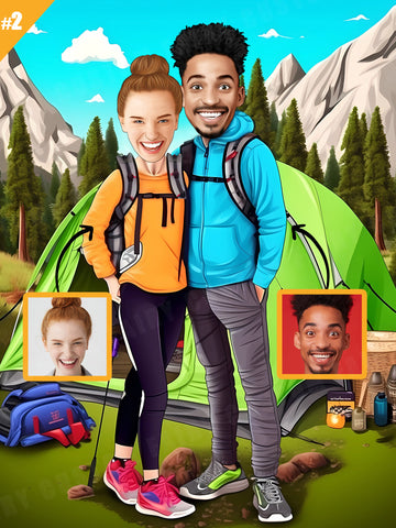 Personalized Caricature Gift of a Camping Couple