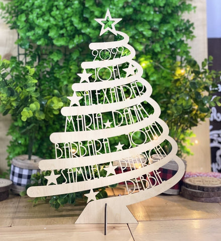 Christmas Wooden Family Tree - Xmas Decor Custom Family Gift