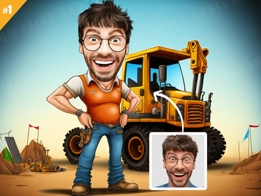 Personalized Caricature Gift of Construction Worker