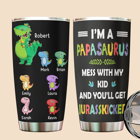 Cute Papasaurus - Personalized Tumbler - Best Gift For Father