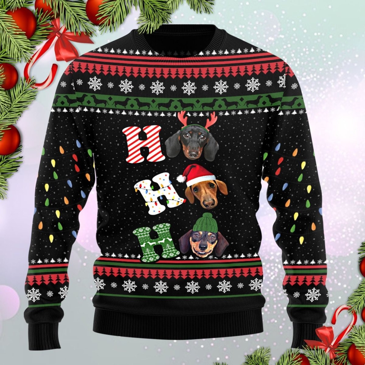 Dachshund Ho Ho Ho Christmas Ugly Sweater - TG1021TA