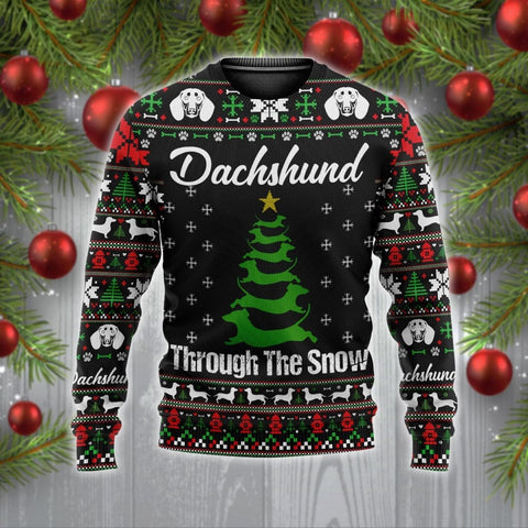 Dachshund Through The Snow Christmas Tree Ugly Sweater - TG1021DT