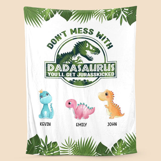 Papasaurus/Dadasaurus - Personalized Blanket - Best Gift For Father, Grandpa