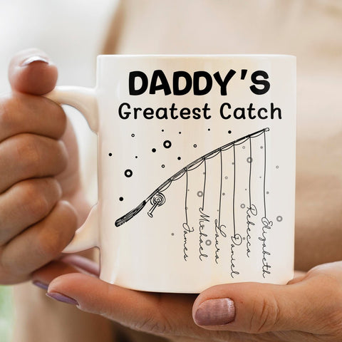 Daddy/Grandpa's Greatest Catch - Personalized White Mug - Best Gift For Father, Grandpa