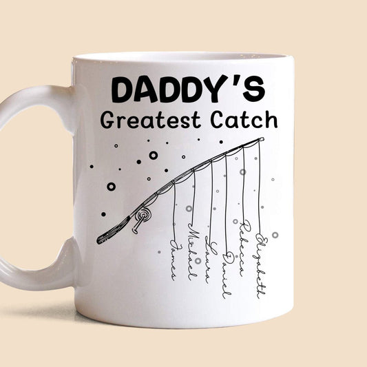 Daddy/Grandpa's Greatest Catch - Personalized White Mug - Best Gift For Father, Grandpa