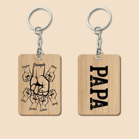 Dad/Papa Hand Bumps - Personalized Wooden Keychain - Best Gift For Father, Grandpa