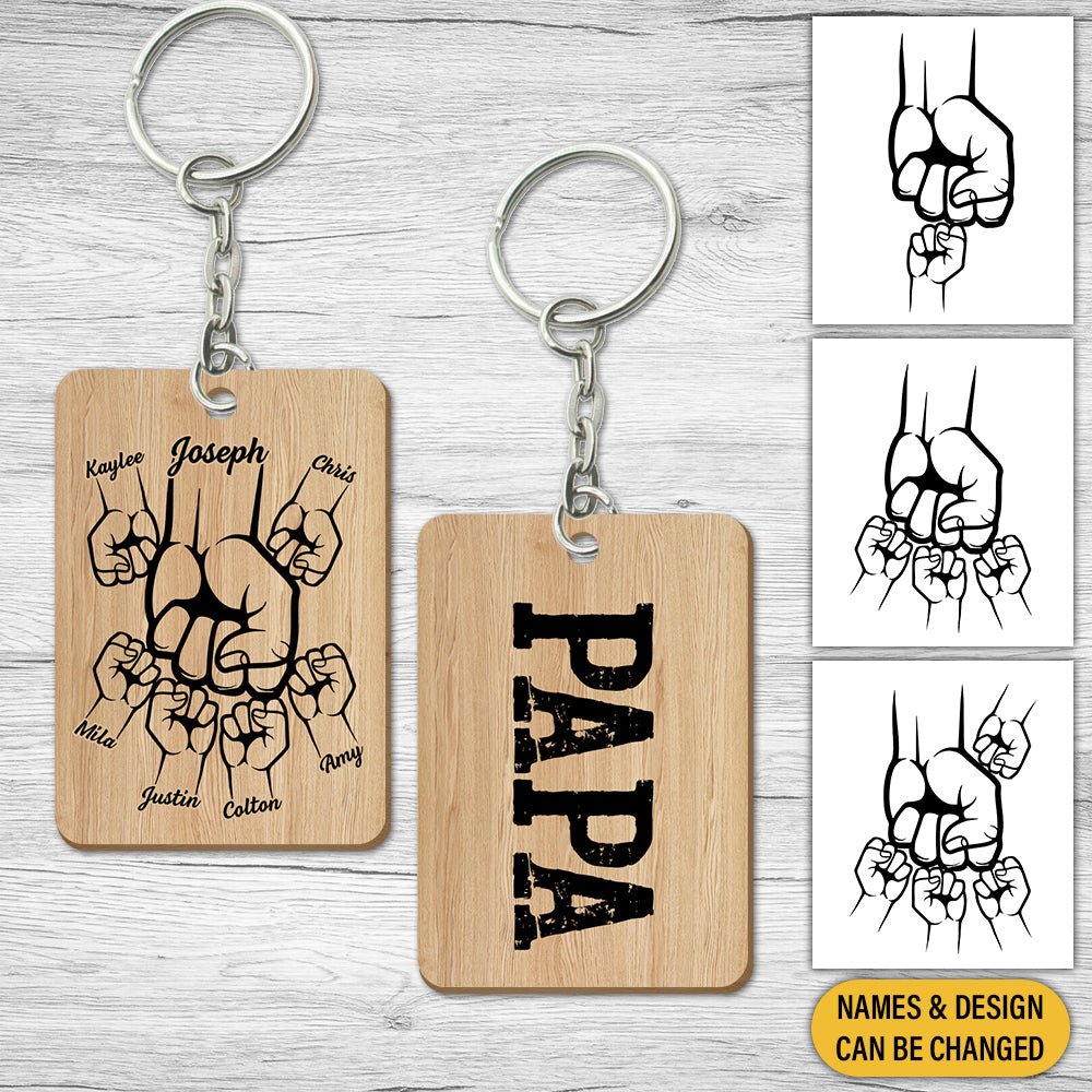 Dad/Papa Hand Bumps - Personalized Wooden Keychain - Best Gift For Father, Grandpa