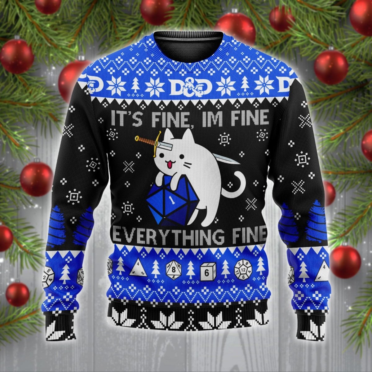 Dnd Dice Cat It's Fine Ugly Sweater - TG1121DT