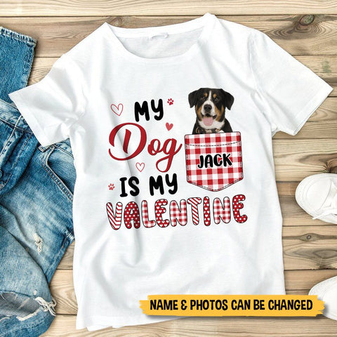 Dog Is My Valentine Photo Pocket - Personalized T-Shirt & Hoodie - Gift for Couple
