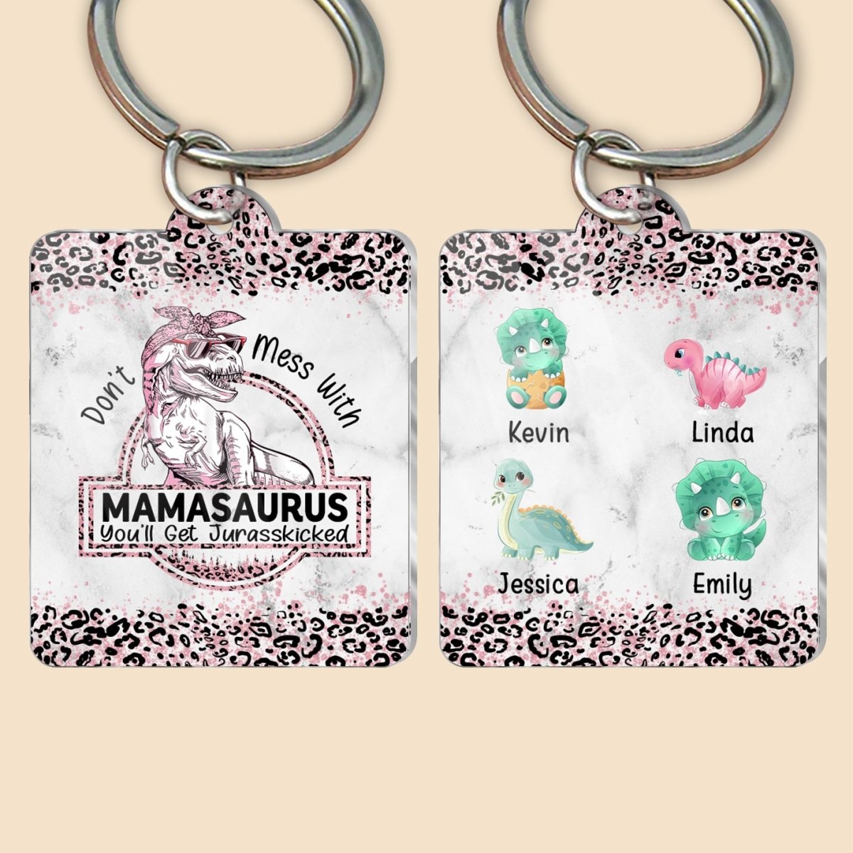 Don't Mess With Mamasaurus/Grandmasaurus Leopard Pattern - Personalized Acrylic Keychain - Best Gift For Mother, Grandma