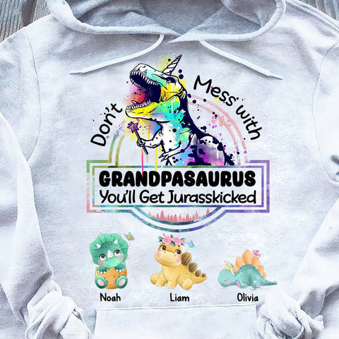 Don't Mess With Papasaurus, You'll Get Jurasskicked (Version 2) - Personalized T-Shirt/ Hoodie - Best Gift For Father, Grandpa