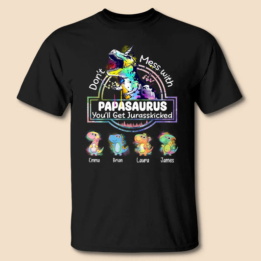 Don't Mess With Papasaurus/Dadasaurus Colorful Pattern - Personalized T-Shirt/ Hoodie - Best Gift For Father, Grandpa