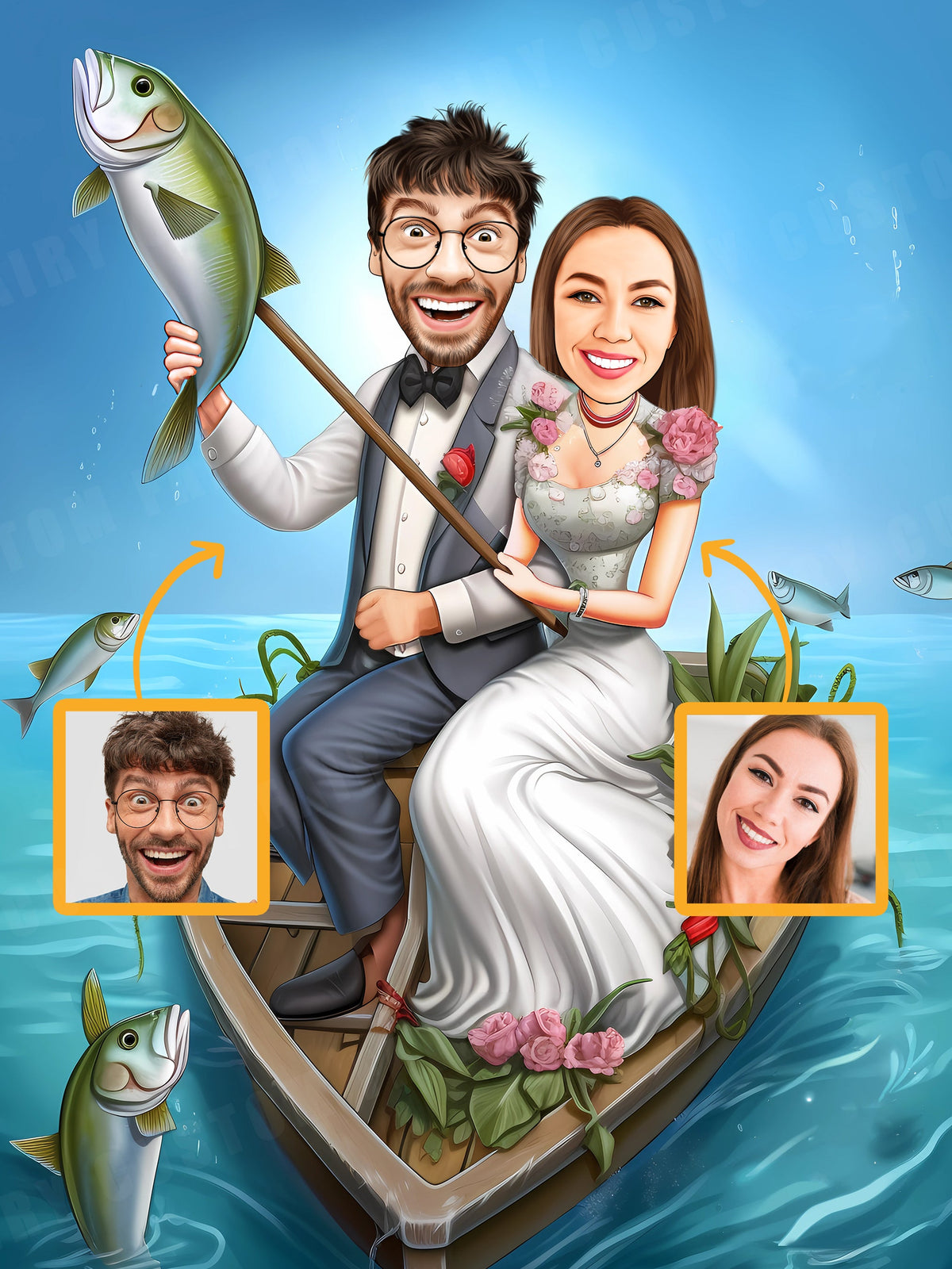 Personalized Caricature Gift of Fishing Married Couple