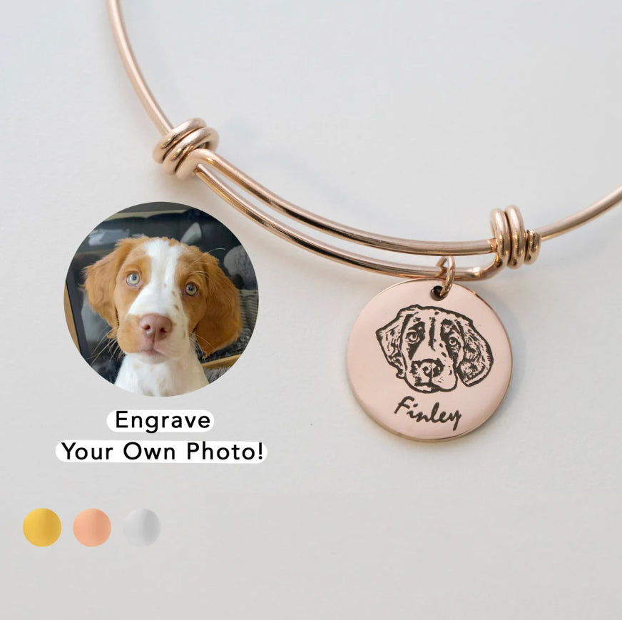 Custom Pet Portraits Dog Charm Bangle - Mothers Day Gift
