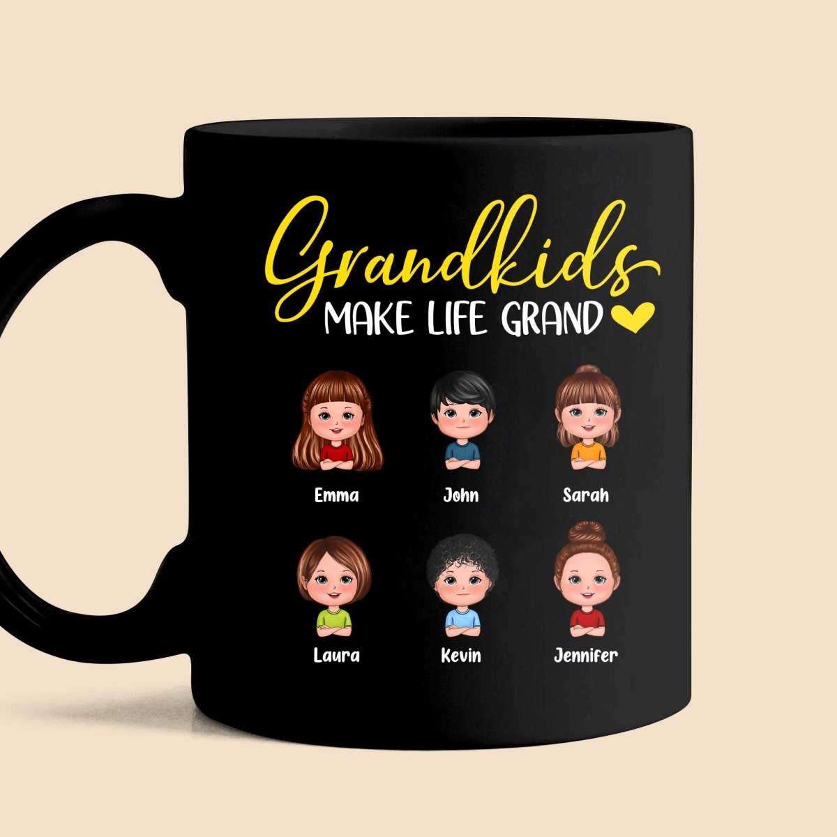 Grandkids Make Life Grand - Personalized Black Mug - Best Gift For Mother, Grandma, Father, Grandpa
