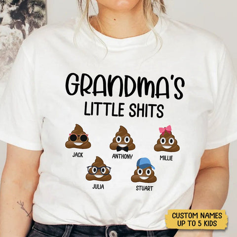 Grandma's Little Sh*ts Emoji - Personalized T-Shirt/ Hoodie - Best Gift For Mother, Grandma