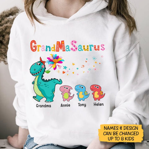 Grandmasaurus Colorful Flower - Personalized T-Shirt/ Hoodie - Best Gift For Mother, Grandma