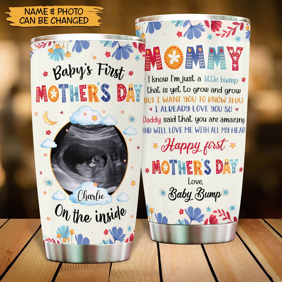 Happy Mother's Day From Baby Bump Cute Flower - Personalized Tumbler - Best Gift For Mother