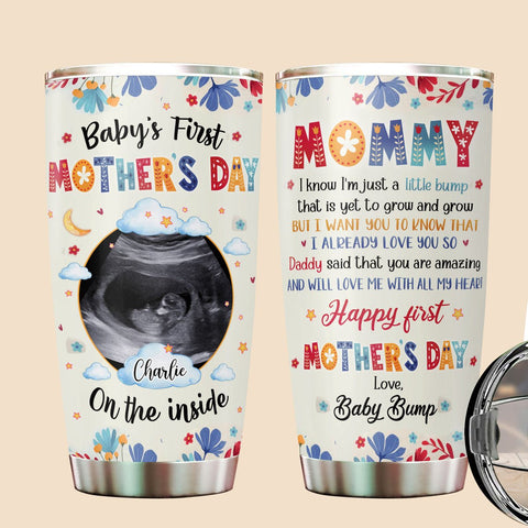 Happy Mother's Day From Baby Bump Cute Flower - Personalized Tumbler - Best Gift For Mother