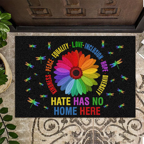 Hate Has No Home Here Doormat, LGBTQ Welcome Mat, All Are Welcome Here, LGBT Doormat, Be Kind Doormat, Rainbow Pride Decor, Gay Pride Gift - TT0622QA