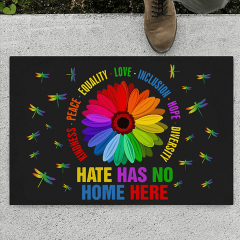 Hate Has No Home Here Doormat, LGBTQ Welcome Mat, All Are Welcome Here, LGBT Doormat, Be Kind Doormat, Rainbow Pride Decor, Gay Pride Gift - TT0622QA